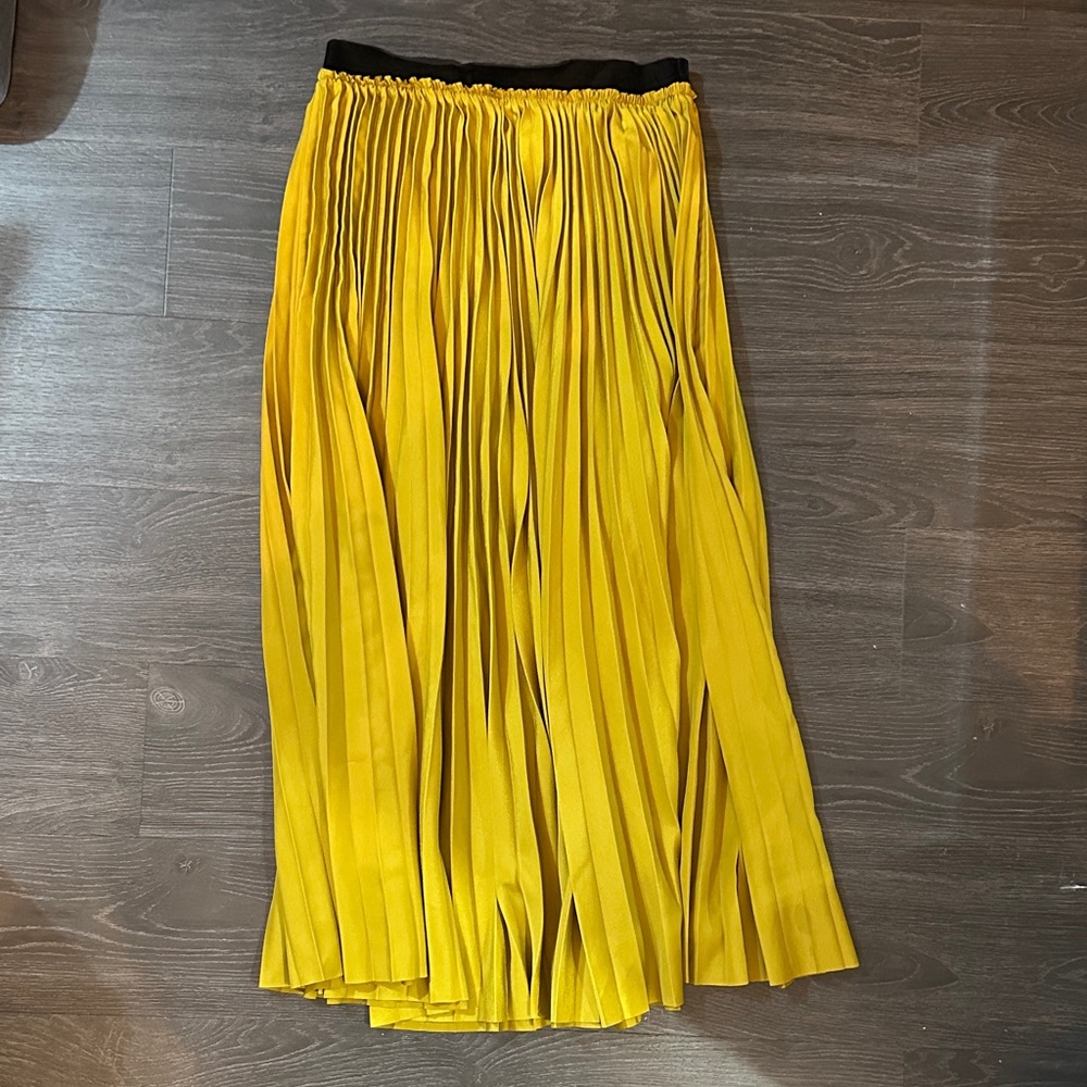 Zara yellow/green Pleated Midi Skirt